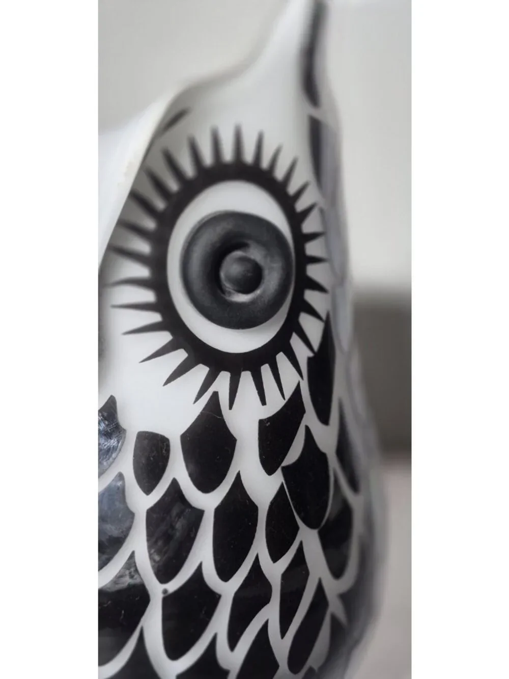 Murano Style Black White Owl Art Glass Vase Cased Glass Big Eye Design